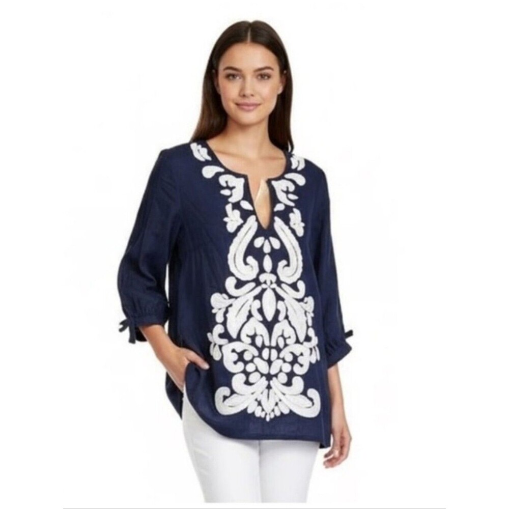 Lilly Pulitzer Linen Embroidered Beaded tunic top